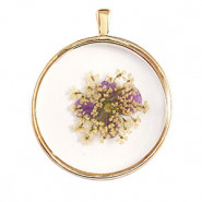 Pendant with dried flowers 35mm - Gold-purple beige